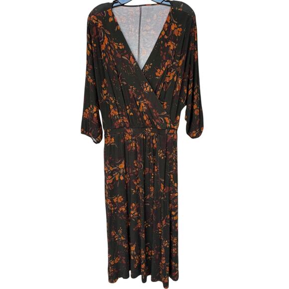 Garnet Hill Tencel Blend Stretchy Floral Surplice Top Wrap Style Dress size M - Picture 2 of 14